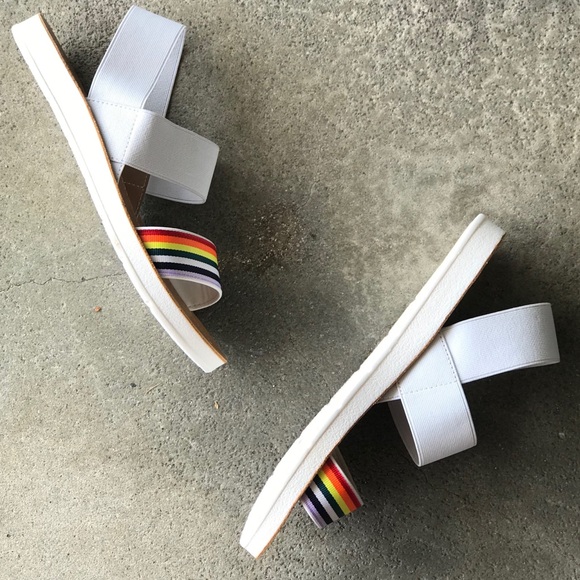Boost Rainbow Stripe White Elastic Ankle Sandals - Picture 8 of 8